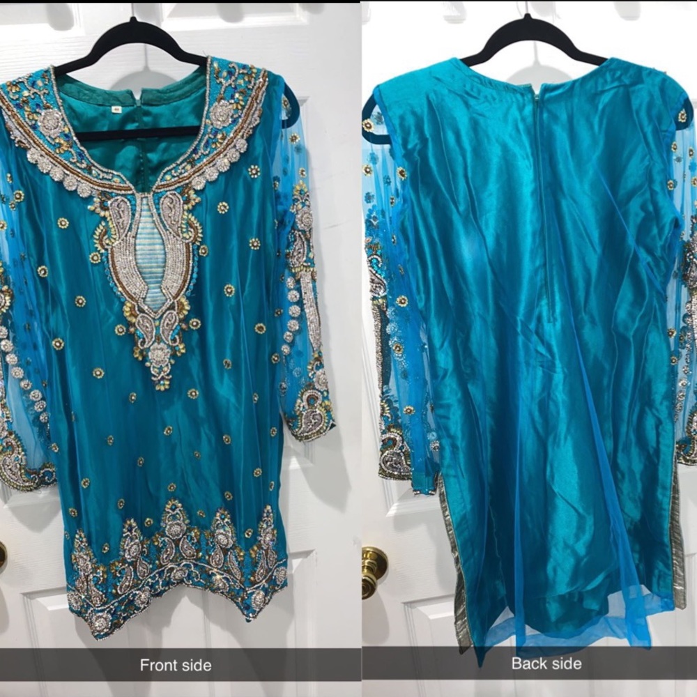 Blue/turquoise kameez.